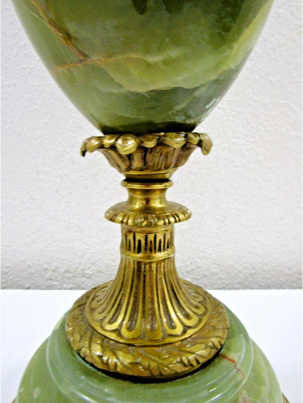 French Neoclassical Green Onyx Gilt Bronze Garland and Satyr Mounts Table Lamp